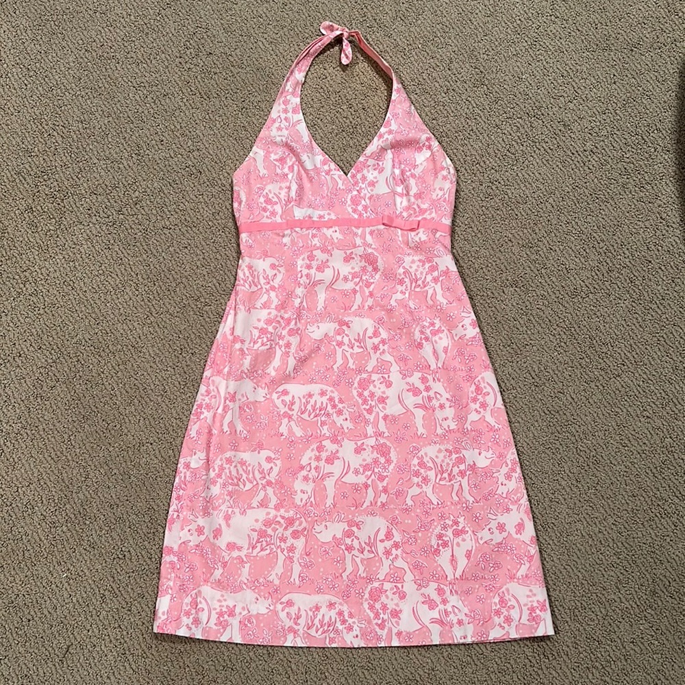Vintage Lilly Pulitzer Pink Halter Dress size 2 Run for the Roses Derby Print